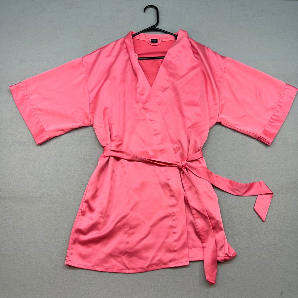 Cassandra Intimates Womens Pink Satin Short Robe Kimono Style One size